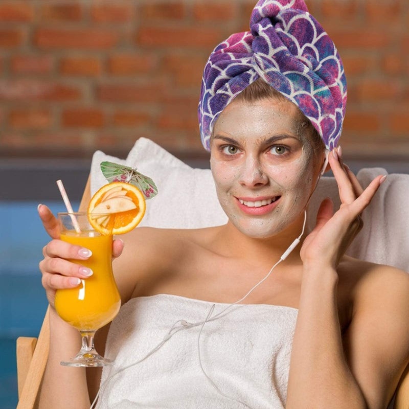 MADHOLLY Microfiber Hair Towel for Kids Gift - Soft Super Absorbent Rapid Drying Hair Towel Wrap Turban for Girls Women with Button, Anti-Frizz for Thicker Curly Long Hair, 2Pack - Image 5