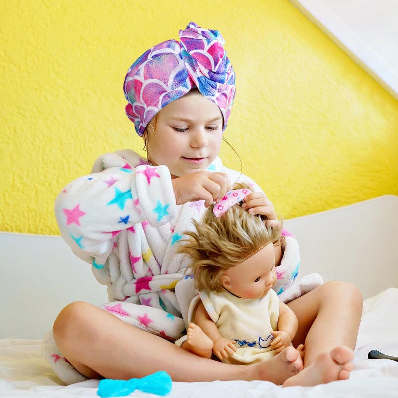 MADHOLLY Microfiber Hair Towel for Kids Gift - Soft Super Absorbent Rapid Drying Hair Towel Wrap Turban for Girls Women with Button, Anti-Frizz for Thicker Curly Long Hair, 2Pack - Image 4