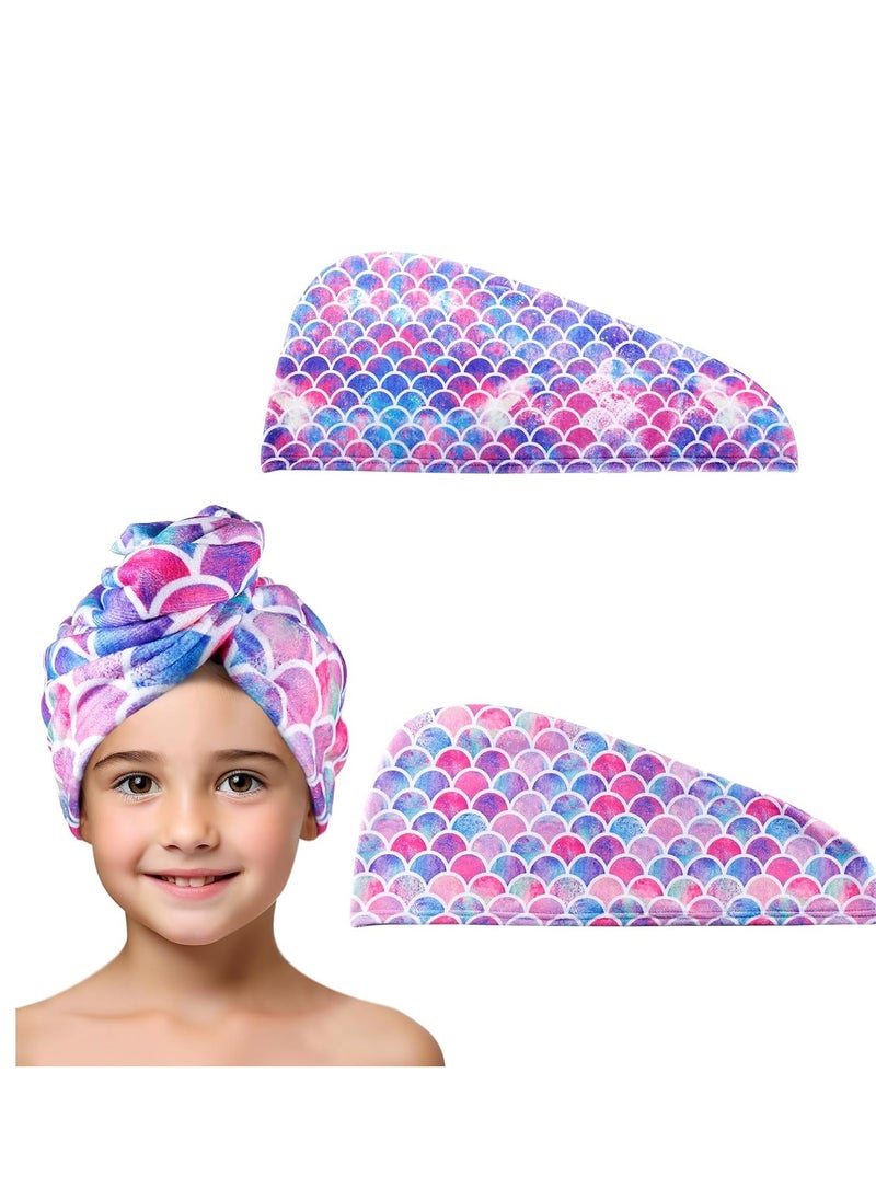 MADHOLLY - MADHOLLY Microfiber Hair Towel for Kids Gift - Soft Super Absorbent Rapid Drying Hair Towel Wrap Turban for Girls Women with Button, Anti-Frizz for Thicker Curly Long Hair, 2Pack - Image 1