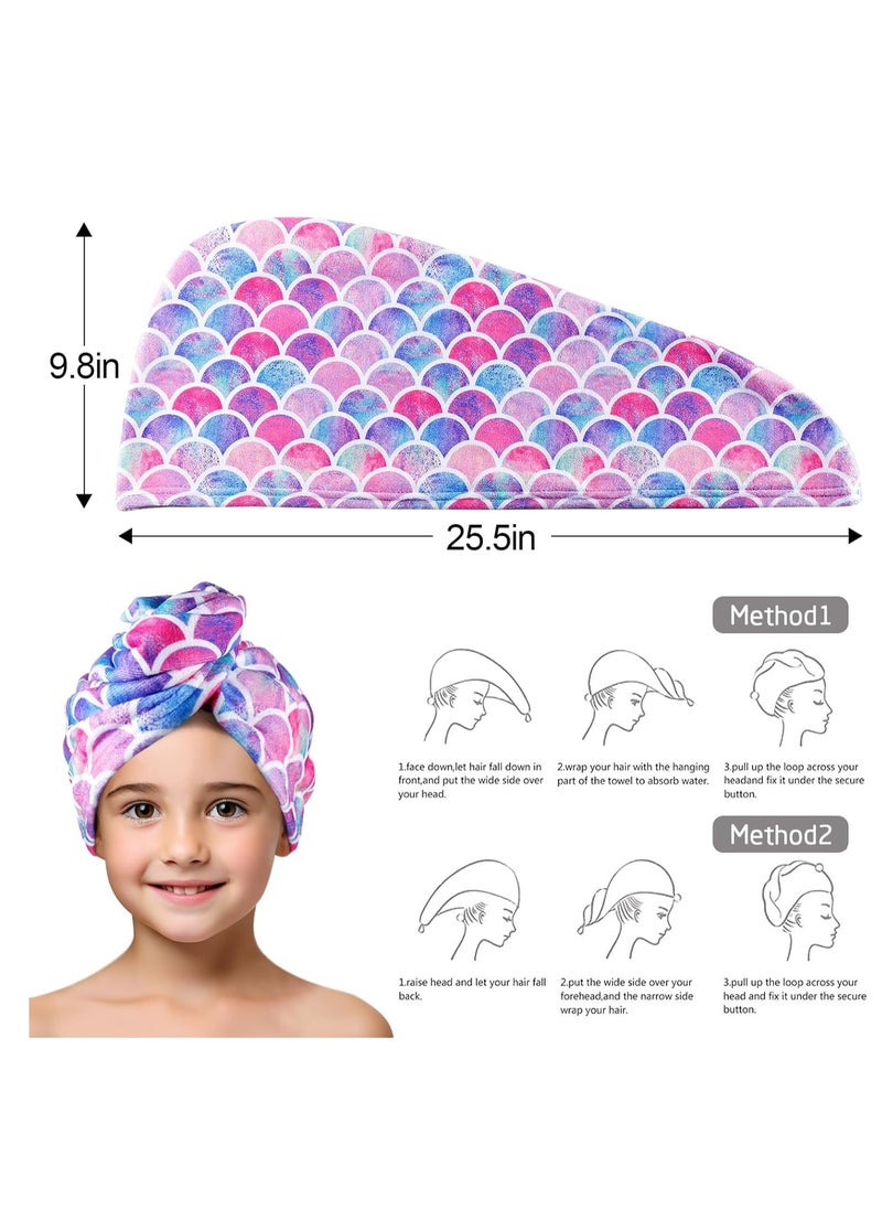MADHOLLY - MADHOLLY Microfiber Hair Towel for Kids Gift - Soft Super Absorbent Rapid Drying Hair Towel Wrap Turban for Girls Women with Button, Anti-Frizz for Thicker Curly Long Hair, 2Pack - Image 1