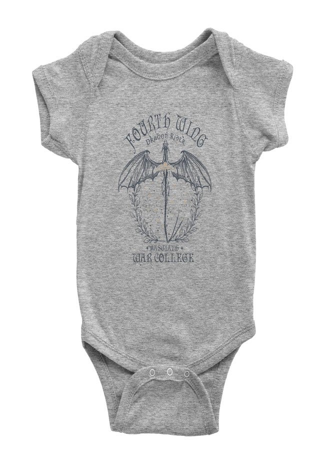 The Pxv One-Piece Fourth Wing Dragon Rider Vintage Basgiath War College 12 Months Heather Grey Romper - Image 1