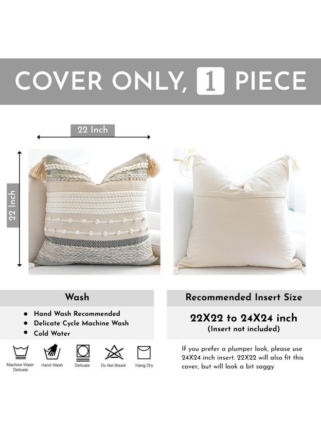 BlissBlush BlissBlush Gray Boho Throw Pillow Cover 22x22, Grey Decorative Accent Pillow for Couch, Square Woven Textured Pillowcase, Modern Farmhouse Pillow for Bed, Bohemian Pillow Cover (Pack of 1) - Image 3