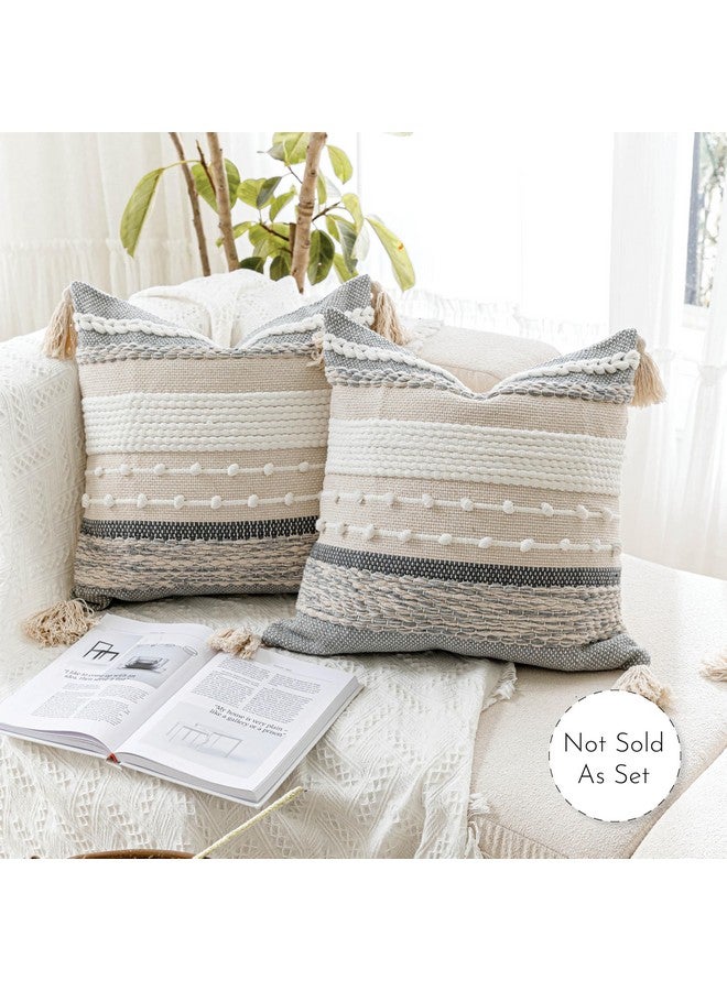 BlissBlush BlissBlush Gray Boho Throw Pillow Cover 22x22, Grey Decorative Accent Pillow for Couch, Square Woven Textured Pillowcase, Modern Farmhouse Pillow for Bed, Bohemian Pillow Cover (Pack of 1) - Image 5