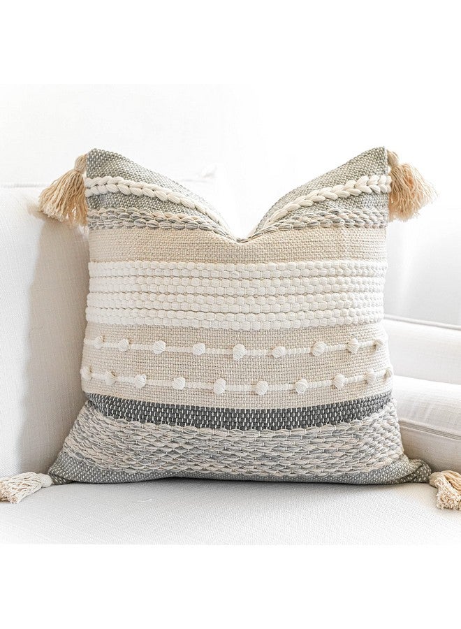 BlissBlush BlissBlush Gray Boho Throw Pillow Cover 22x22, Grey Decorative Accent Pillow for Couch, Square Woven Textured Pillowcase, Modern Farmhouse Pillow for Bed, Bohemian Pillow Cover (Pack of 1) - Image 1