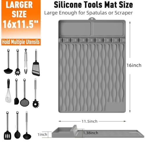 STORE 2508 Store2508 Silicone Utensil Rest Large 16 x 11.5 Inch Silicone Spoon Rest with Drip Pad Heat Resistant Spoon Holder Spatula Mat for Stove Top Kitchen Utensils Holder for Counter Grey - Image 3