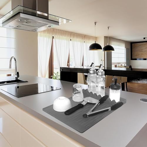 STORE 2508 Store2508 Silicone Utensil Rest Large 16 x 11.5 Inch Silicone Spoon Rest with Drip Pad Heat Resistant Spoon Holder Spatula Mat for Stove Top Kitchen Utensils Holder for Counter Grey - Image 2