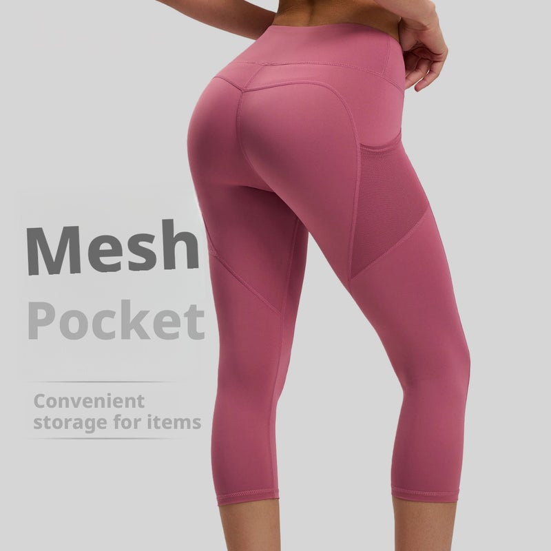 Women's Yoga Leggings 7/8 High Waist Side Pockets Peach Butt Running - Image 1