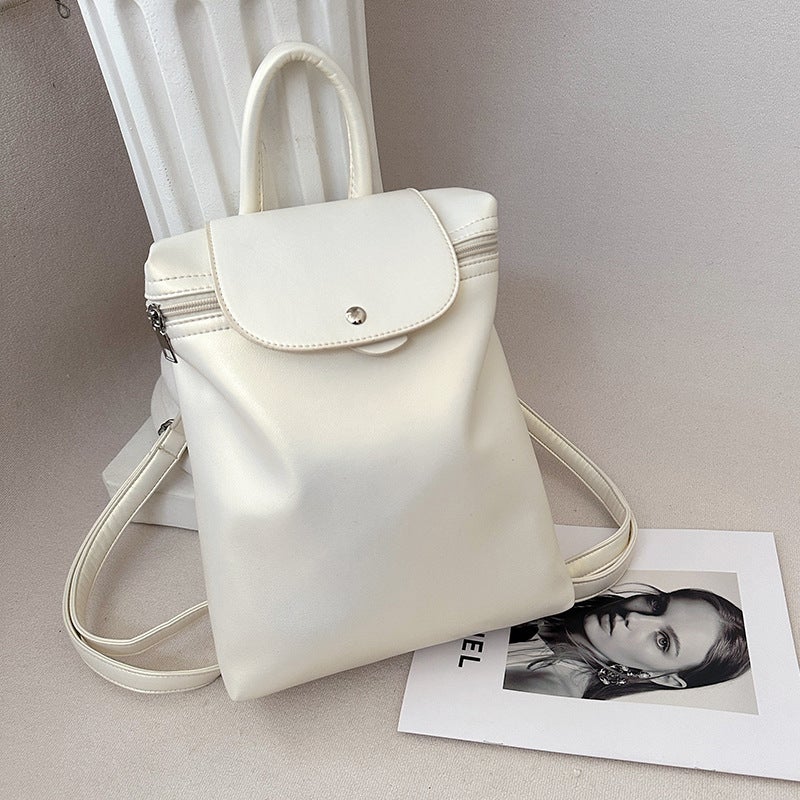 Texted Backpack Womens Backpack New Fashion Solid Color Schoolbag Girls College Students Short-distance Travel Bag Student Bag pearlescent white 
