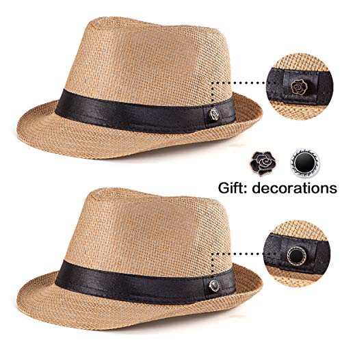 LADYBRO Straw Hat for Women Men - Summer Khaki Fedora Hat with Band Sun Hat for Travel - Image 3