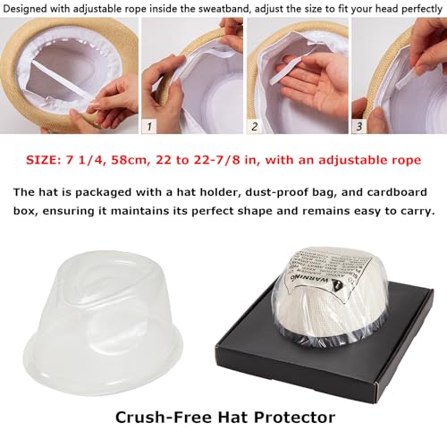LADYBRO Straw Hat for Women Men - Summer Khaki Fedora Hat with Band Sun Hat for Travel - Image 2