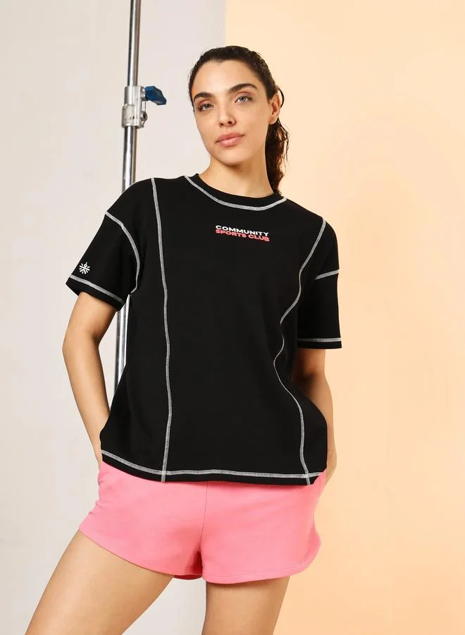 Cult Women Black Slogan Print T-Shirt