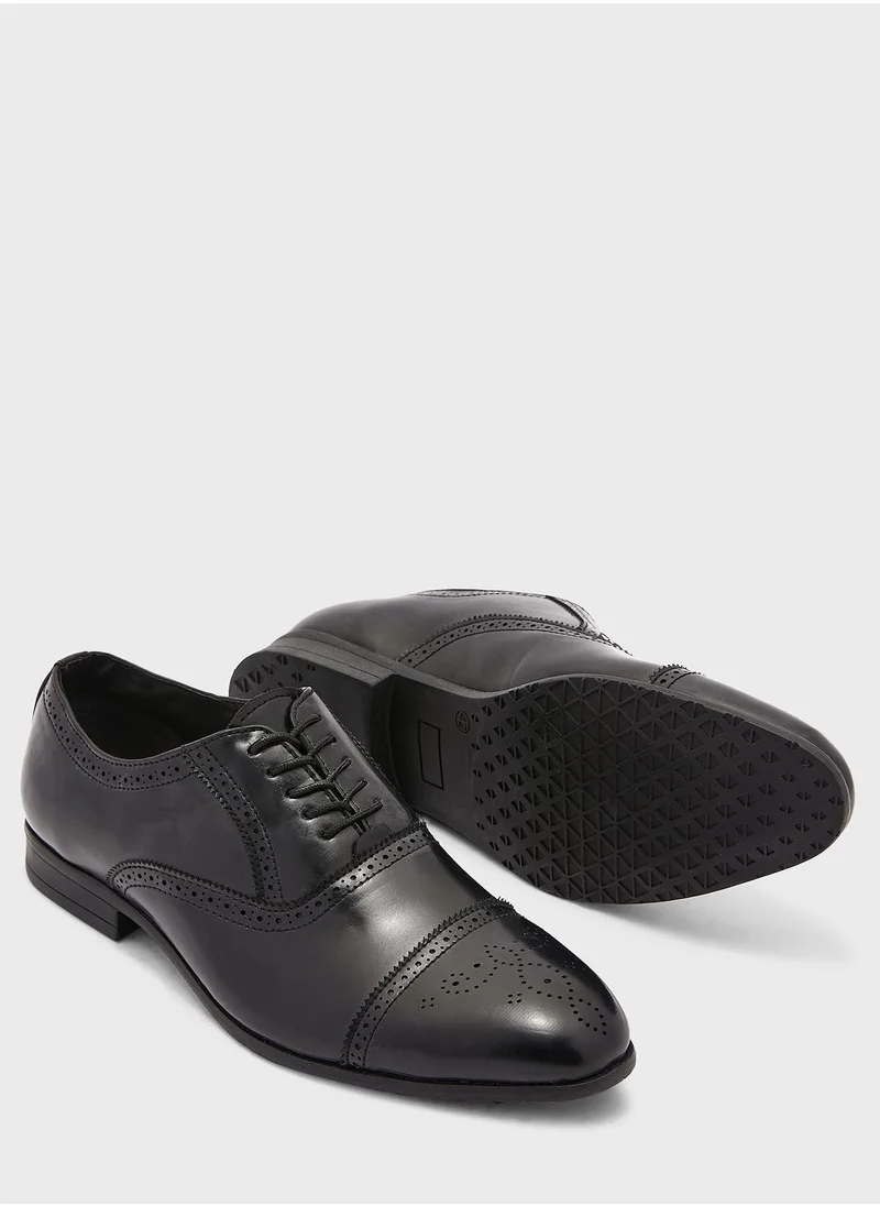 Robert Wood Faux Leather Brogue Oxford Formal Lace Ups