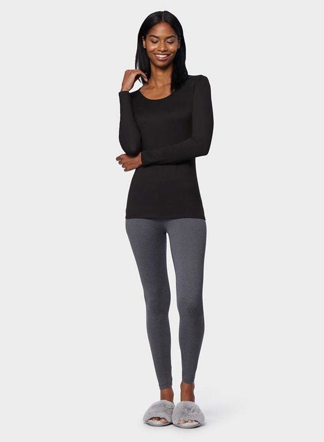32 DEGREES Heat Womens Ultra Soft Thermal Lightweight Baselayer Scoop Neck Long Sleeve Top, Black, M - Image 2