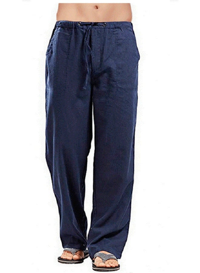 NIBEMINENT Men's Large Flax Wide Leg Pants Blue