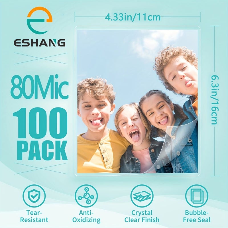 حزمة من 100 كيس تغليف حراري مقاس 4 × 6 بوصات، ختم حراري، سمك 80 ميكرون، تشطيب لامع فائق الوضوح، مثالي للمستندات بحجم الرسائل - Image 1
