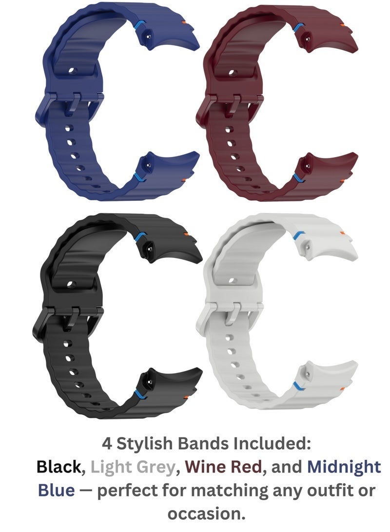 Bukela 4 Pack Silicone Watch Bands Compatible with Galaxy Watch 7 6 5 4 FE and Classic Models 20mm Soft Sport Strap for Men and Women Black Grey Blue Red - Image 2
