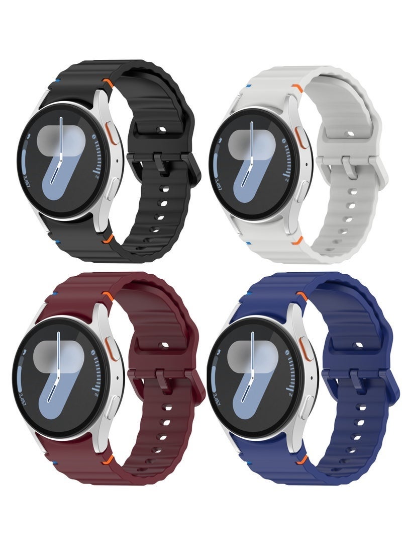 Bukela 4 Pack Silicone Watch Bands Compatible with Galaxy Watch 7 6 5 4 FE and Classic Models 20mm Soft Sport Strap for Men and Women Black Grey Blue Red - Image 1