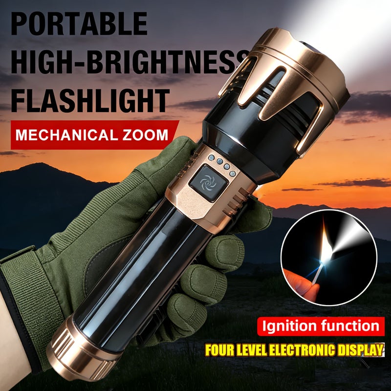 Black Aluminum Windproof Ignition Flashlight 5000mAh Portable LED Camping Light - Image 1