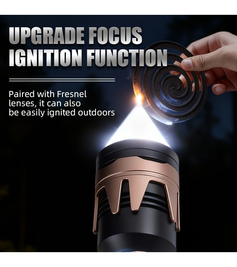 Black Aluminum Windproof Ignition Flashlight 5000mAh Portable LED Camping Light - Image 4