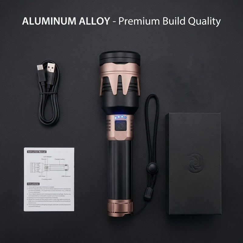 Black Aluminum Windproof Ignition Flashlight 5000mAh Portable LED Camping Light - Image 5
