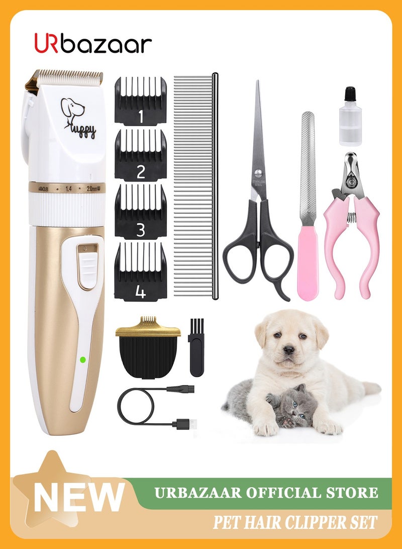 URbazaar 13 Pcs Dog Shaver Clippers, Low Noise Electric Cordless Dog Grooming Supplies,Rechargeable Pet Grooming Kit with Scissors, Combs, Files, Nail Clippers and Spare cutter head for Dogs and Cats - Image 1