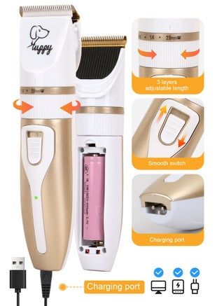 13 Pcs Dog Shaver Clippers, Low Noise Electric Cordless Dog Grooming Supplies,Rechargeable Pet Grooming Kit with Scissors, Combs, Files, Nail Clippers and Spare cutter head for Dogs and Cats - view 2