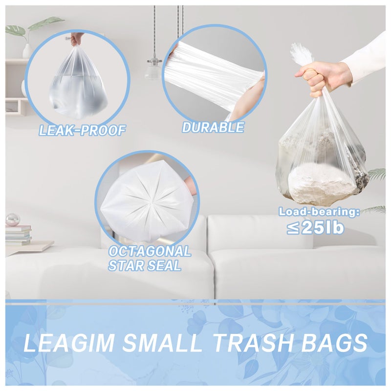 LEAGIM Small Trash Bags 4 Gallon - 108 Count Leakage-Proof 4 Gallon Trash Bag, Small Garbage Bags for Office Bedroom Bathroom Mini Trash Bags, Unscented White 15L Small Trash Can Liners - Image 2