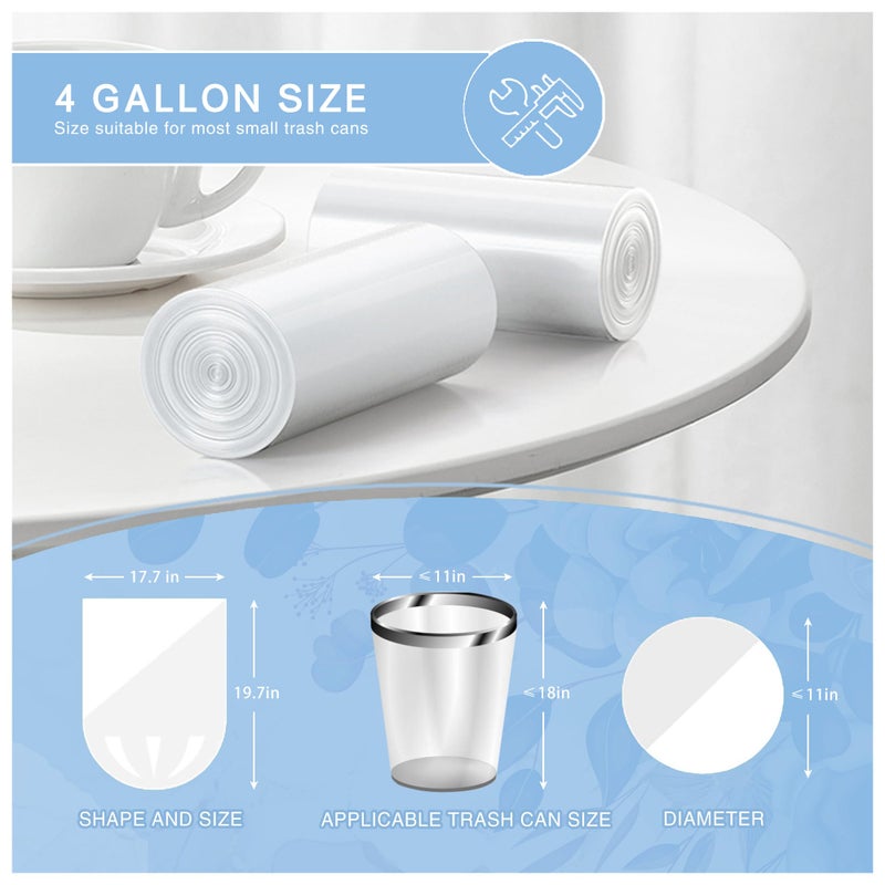 LEAGIM Small Trash Bags 4 Gallon - 108 Count Leakage-Proof 4 Gallon Trash Bag, Small Garbage Bags for Office Bedroom Bathroom Mini Trash Bags, Unscented White 15L Small Trash Can Liners - Image 4
