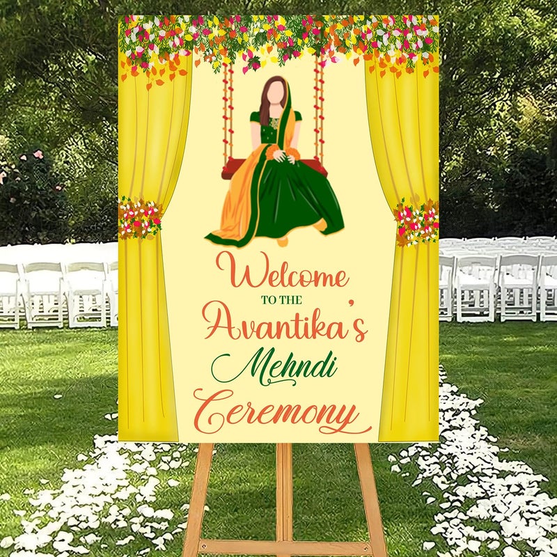 Theme My Party Mehendi Functions Signage For Wedding Ceremony Board - 18 Inch x 12 Inch