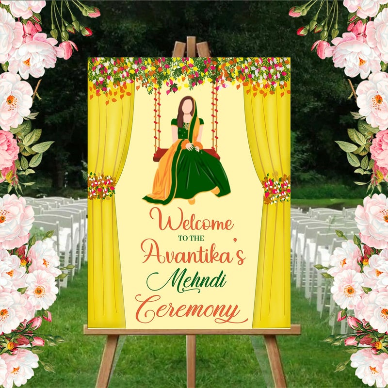 Theme My Party Mehendi Functions Signage For Wedding Ceremony Board - 18 Inch x 12 Inch