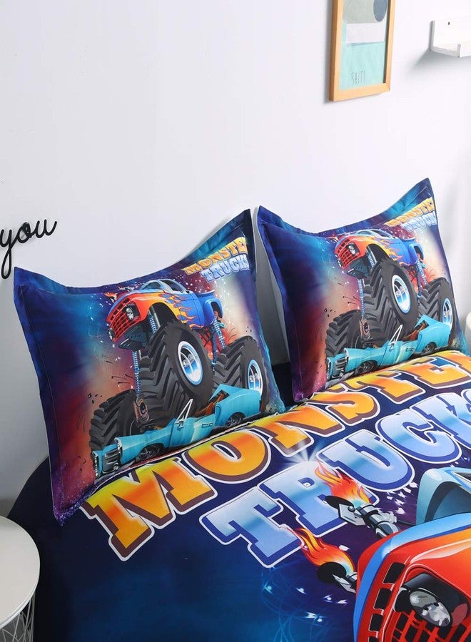 Suncloris, Kids Duvet Cover Set, 3D Monster Truck with Big Tires Cool Print, 2/3 Piece Bedding for Boys Includes Duvet Cover and Pillowcases, Gift for Boys (no Comforter Inside) (Queen) - Image 4