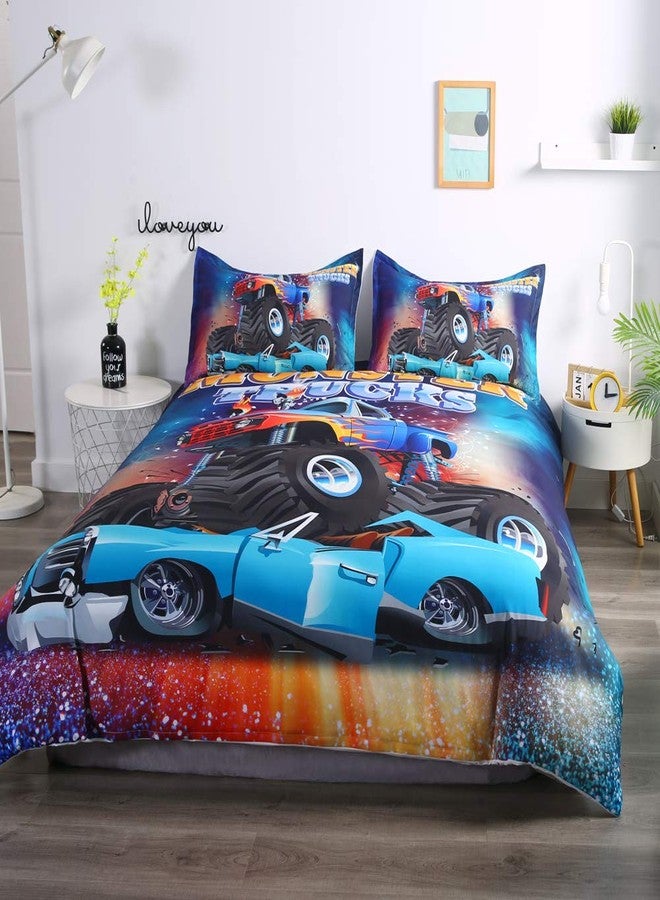 Suncloris, Kids Duvet Cover Set, 3D Monster Truck with Big Tires Cool Print, 2/3 Piece Bedding for Boys Includes Duvet Cover and Pillowcases, Gift for Boys (no Comforter Inside) (Queen) - Image 3