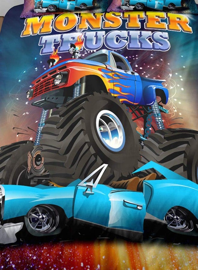 Suncloris, Kids Duvet Cover Set, 3D Monster Truck with Big Tires Cool Print, 2/3 Piece Bedding for Boys Includes Duvet Cover and Pillowcases, Gift for Boys (no Comforter Inside) (Queen) - Image 5