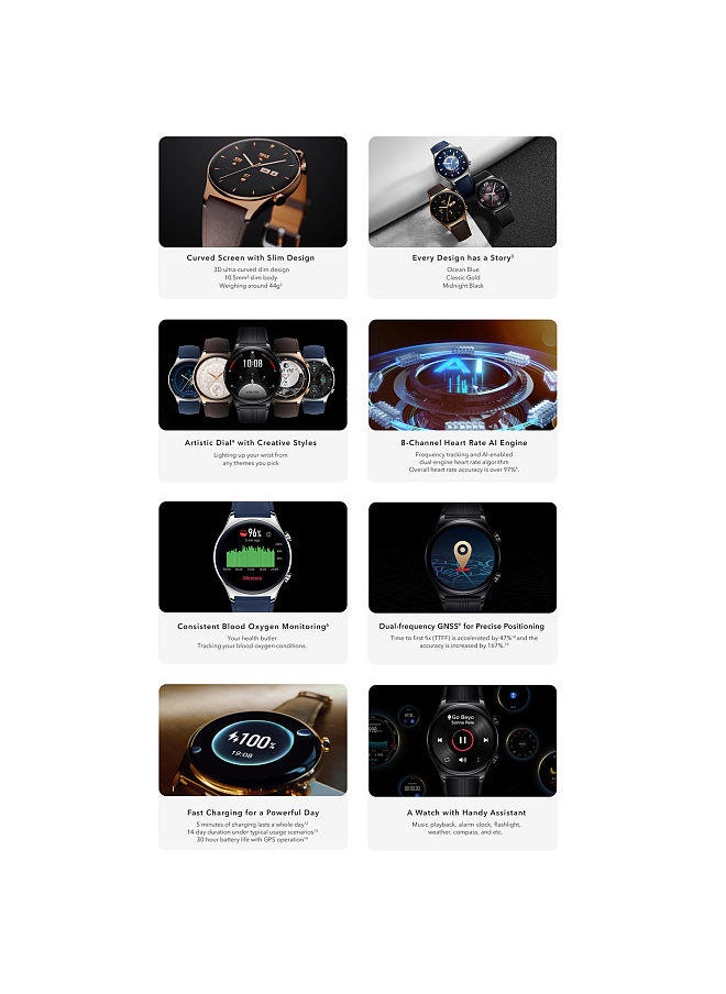 Honor - HONOR Watch GS 3 MUS-B19 1.43'' 3D AMOLED Curved Screen Ultra-slim Design 8-Channel Heart Rate AI Engine  Dual-Frequency GNSS 100+ Workout Modes  BT Call 14-day Duration Sleep/Stress Monitor - Image 1