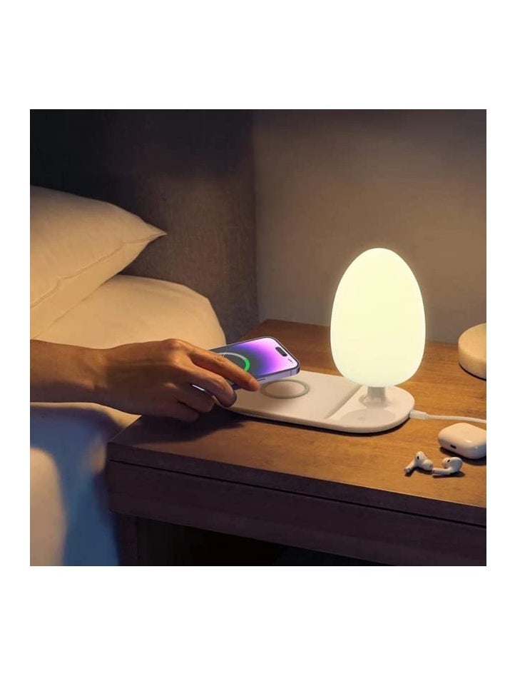 Bluejw 2 in 1 Night Light with Wireless Charger Bedside Lamp Magnetic Desk Lamp with RGB Light Touch LED Table Lamp Three Adjustable Brightness Sleep Aid Nightlight for Bedroom Home Office Hallway (white)  - Image 1