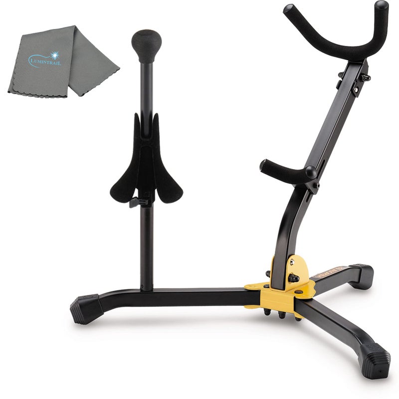 Hercules Hercules AltoTenor Saxophone and Soprano Saxophone Stand DS533BB with Bag and a Lumintrail Cleaning Cloth 