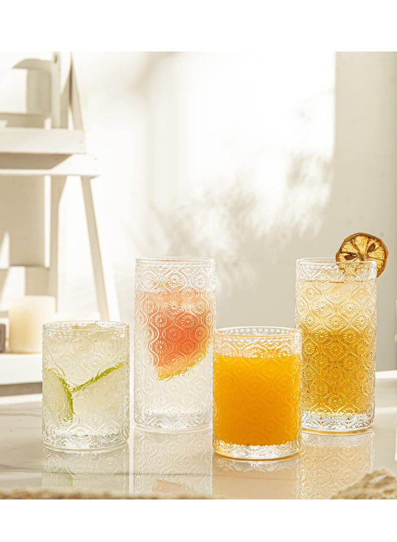 Excefore Vintage Coffee Mugs, Vintage Embossed Drinking Glasses Short Stem Water Glassware, Set of 4 Art Deco Glassware, for Home, Bars, Parties, Tea, Gift - Image 3