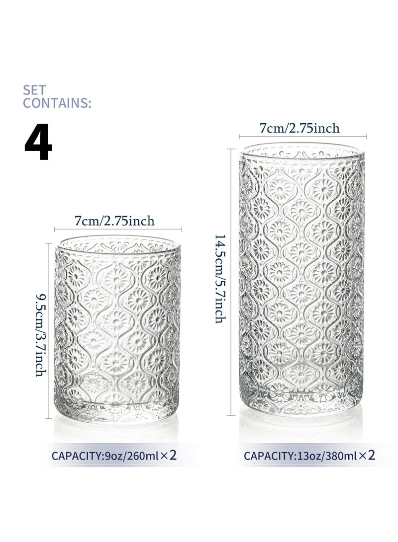 Excefore Vintage Coffee Mugs, Vintage Embossed Drinking Glasses Short Stem Water Glassware, Set of 4 Art Deco Glassware, for Home, Bars, Parties, Tea, Gift - Image 2