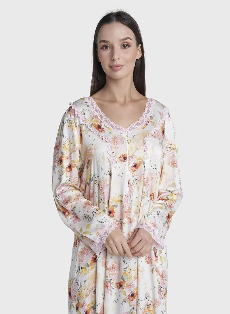 كشخة Petal Pink Viscose Long Nightwear Dress (CNH516)
