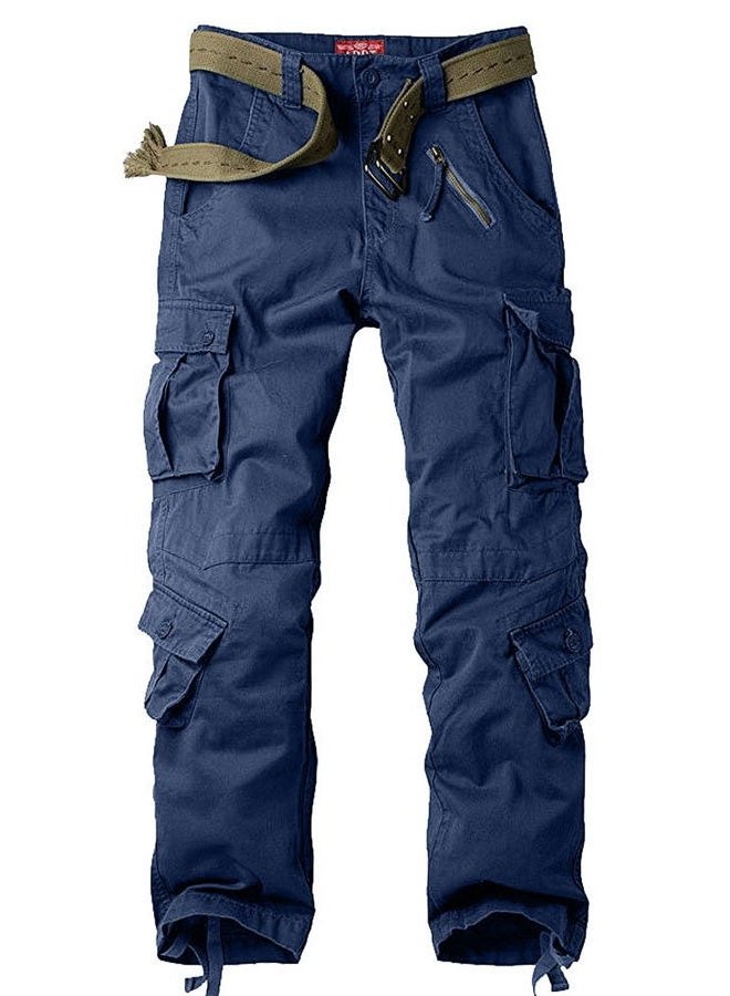 Jessie Kidden Men's BDU Casual Military Pants, Tactical Wild Army Combat ACU Rip Stop Camo Cargo Work Pants Trousers with 8 Pockets, Navy Blue, 34
