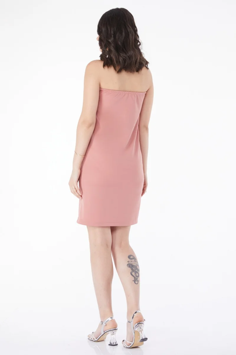 Tofisa Plain Mid Women Pink Lace Detail Evening Dress - 13190