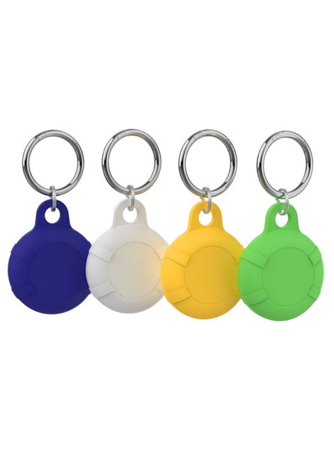 Applicable To For Apple Locator Anti-lost Device Tracker Keychain 4-piece All-inclusive Waterproof Airtag Protective Case-Color:Blue + White + Yellow + Matcha Green + Small Ring + Large Round Buckle + Pearl Bag-Applicable Model:airtag Protective Sleeve
