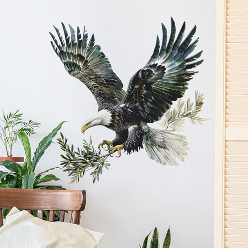 RAINBOW WSK Lifelike Bald Eagle Wall Decal Peel and Stick 3D Flying Bird Wall Sticker Jungle Wild Animal Wall Mural Removable Vinyl Wall Decor for Bedroom Living Room Club Party funf151 - Image 3