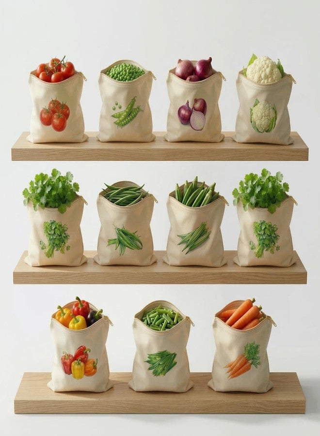DOOMSDAY 12x12 Inch Vegetable Storage Bags 100% Natural Muslin Cotton Breathable Fridge Organizers for Vegetables, Leafy Greens, Herbs, Produce Freshness Reusable Kitchen Bag - Image 1