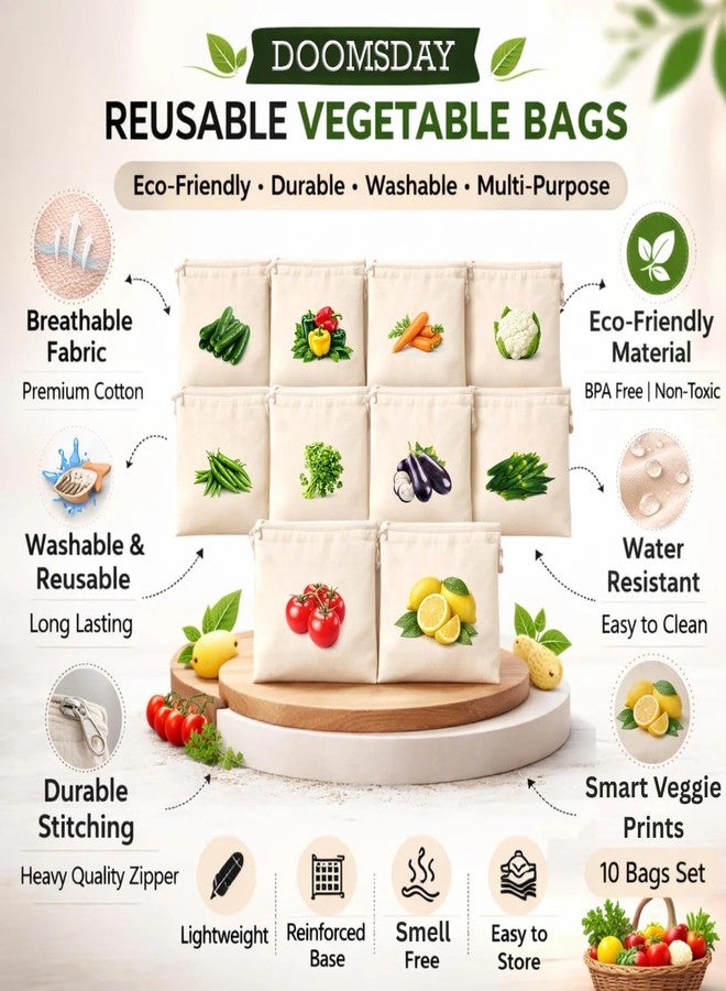 DOOMSDAY 12x12 Inch Vegetable Storage Bags 100% Natural Muslin Cotton Breathable Fridge Organizers for Vegetables, Leafy Greens, Herbs, Produce Freshness Reusable Kitchen Bag - Image 3