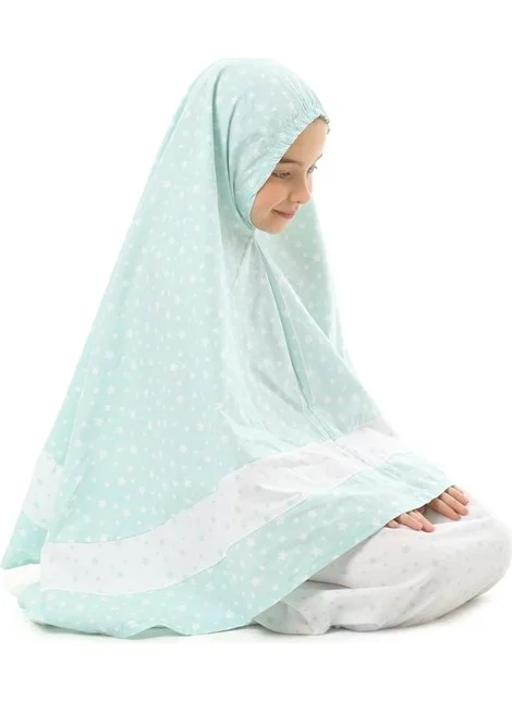 إلانيسا  Girl Child Prayer Dress Mint Color Star Printed Belt Pattern