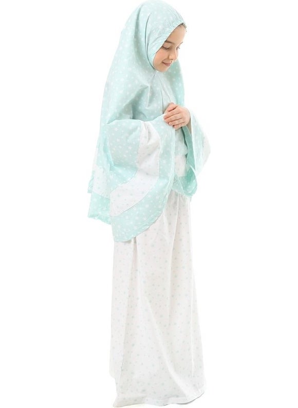 Elanesa  Girl Child Prayer Dress Mint Color Star Printed Belt Pattern  - Image 4