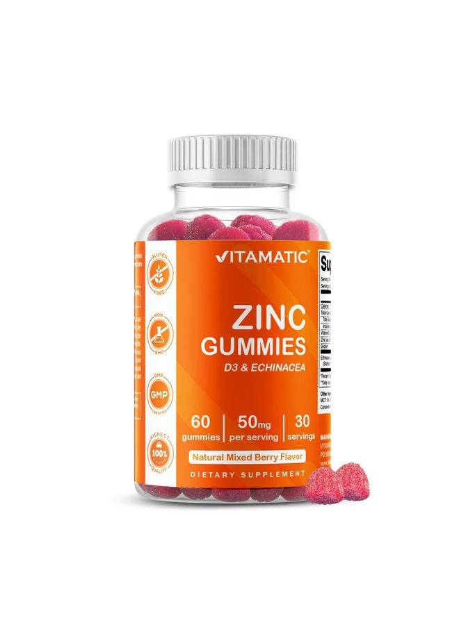 Vitamatic Zinc 50mg Gummies - 60 Vegan Gummies - Gluten Free - Healthy Immune Support for Adults, Men, Women - Image 1