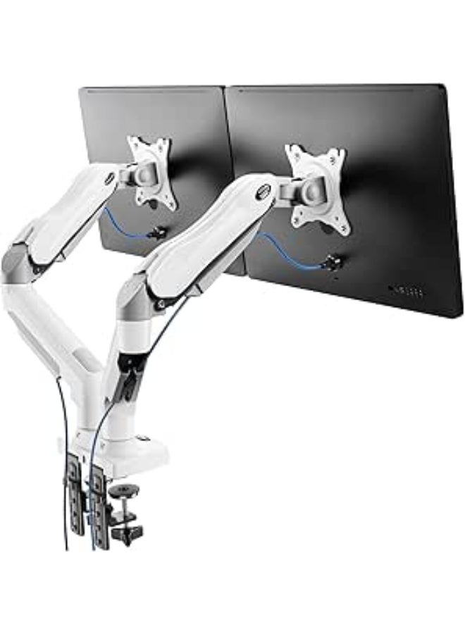 Adjustable Dual Monitor Stand – Hydraulic Desk Mount for 17–27" Screens with Swivel Arms, C-Clamp & Grommet Base - Image 1