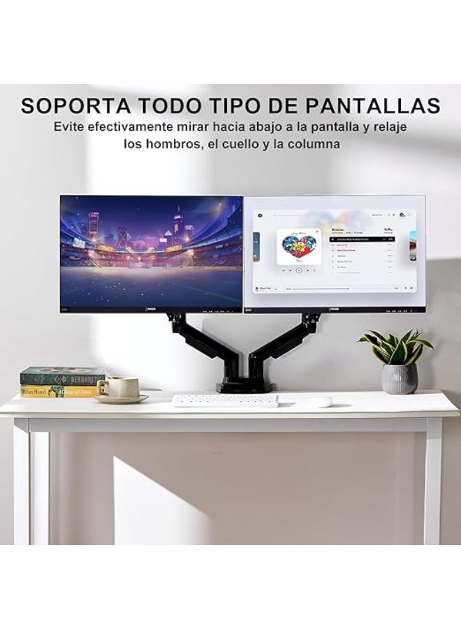 Adjustable Dual Monitor Stand – Hydraulic Desk Mount for 17–27" Screens with Swivel Arms, C-Clamp & Grommet Base - Image 2